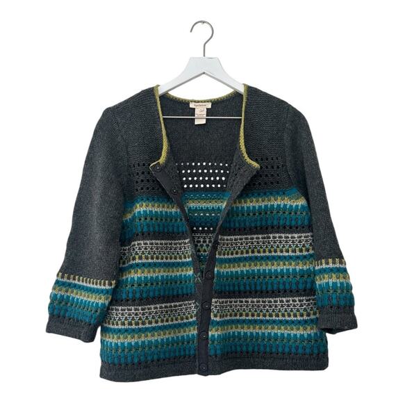 Sundance Katrina Lambswool Blend Snap Front Fair Isle Cardigan Sweater Size L - Picture 1 of 11